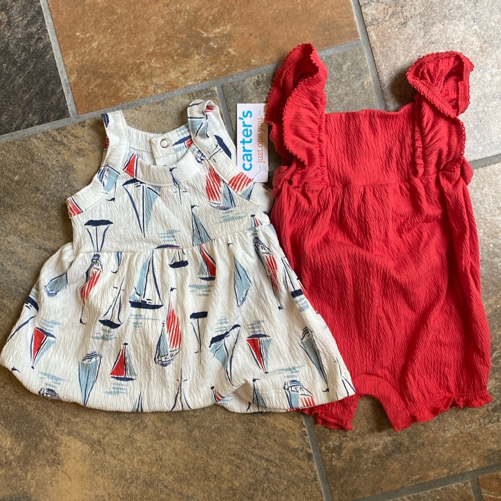 Brand new carters girl set - red romper and sailboat dress - sis's 3 months